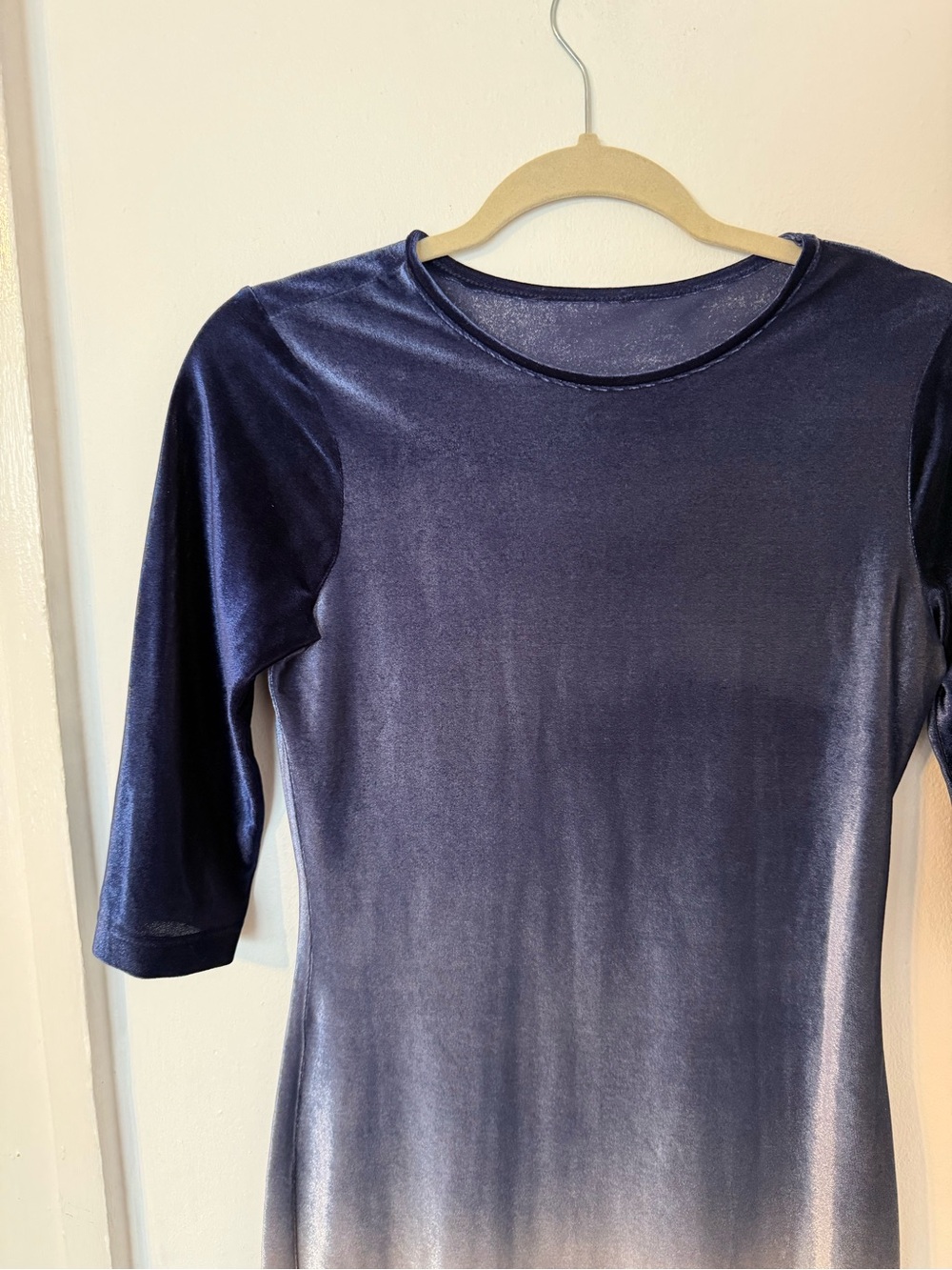 Midnight Blue and silver ombré Velvet 3/4 sleeve 90s vintage dress